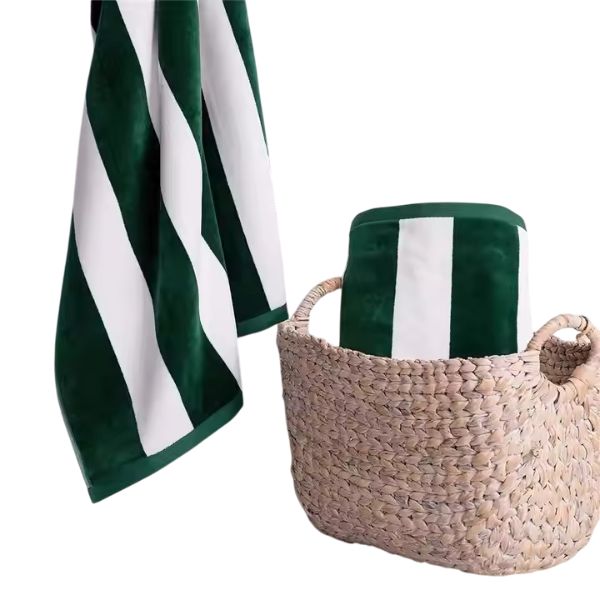 green and white bath towel